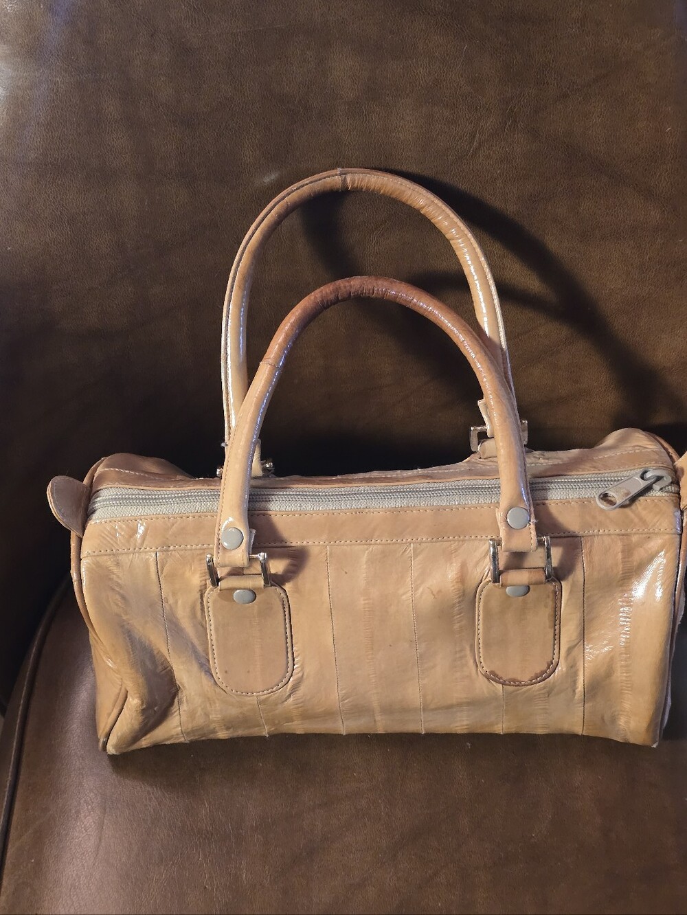 Genuine EEL Skin Tan Satchel Handbag
